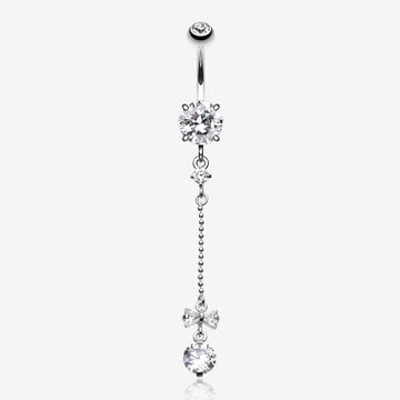Bow and Gem Droplet Belly Button Ring-Clear Gem